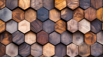 Geometric Hexagonal Wood Wall with Diverse Textures