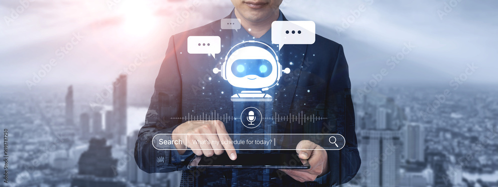 Aufkleber ai assistant with voice chat interface, combining smart chatbot, voice command, and ai-powered contr