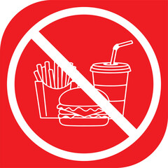 Forbidden Fast Food Red Background White Graphic Warning Sign Isloated On White Background