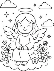 Beautiful Angel coloring pages for kids with Christmas