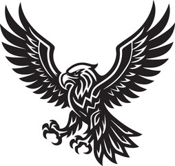 Fototapeta premium Tribal Eagle with Spread Wings – Stylized Black and White Vector Illustration