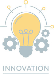 Innovation Concept, Lightbulb Gear Idea, Creative Solution Graphics, Teamwork Innovation Design, Business Innovation Icon