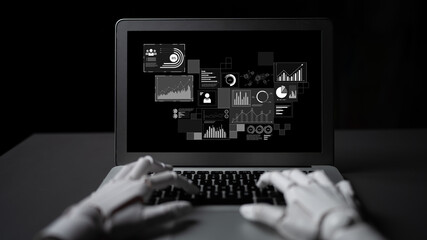 AI interacts with data analytics dashboard, reading trends, improving decisions, and enhancing...