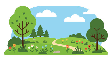 Obraz premium a serene landscape with trees flowers and a winding path