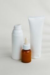 Skincare products promoting health and beauty on neutral background
