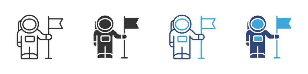 Astronaut spaceman  holding flag  icon set in outline and flat style , vector illustration.  © Habiba Anika