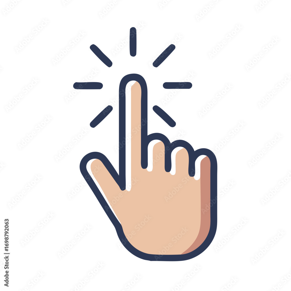 Poster illustration of a hand with the index finger extended as if pressing or selecting something visible