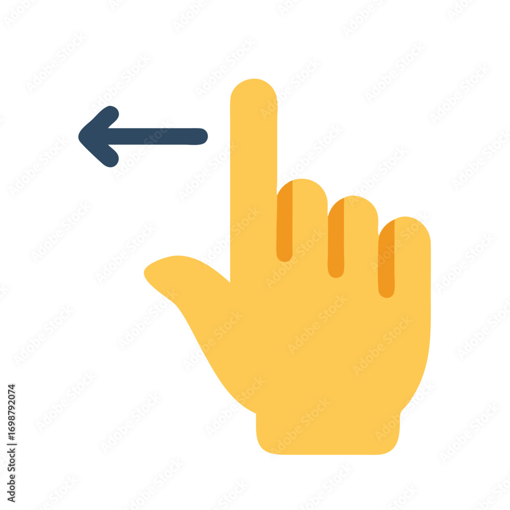 Poster a yellow hand pointing upwards with an arrow pointing left indicating a swipe left gesture on a scre