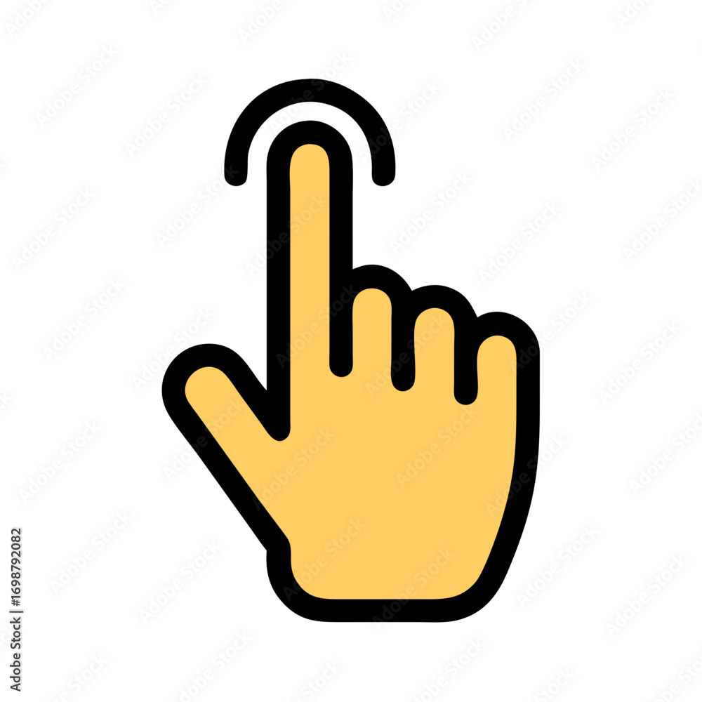 Poster illustration of a hand with index finger extended as if tapping or selecting something on a screen d