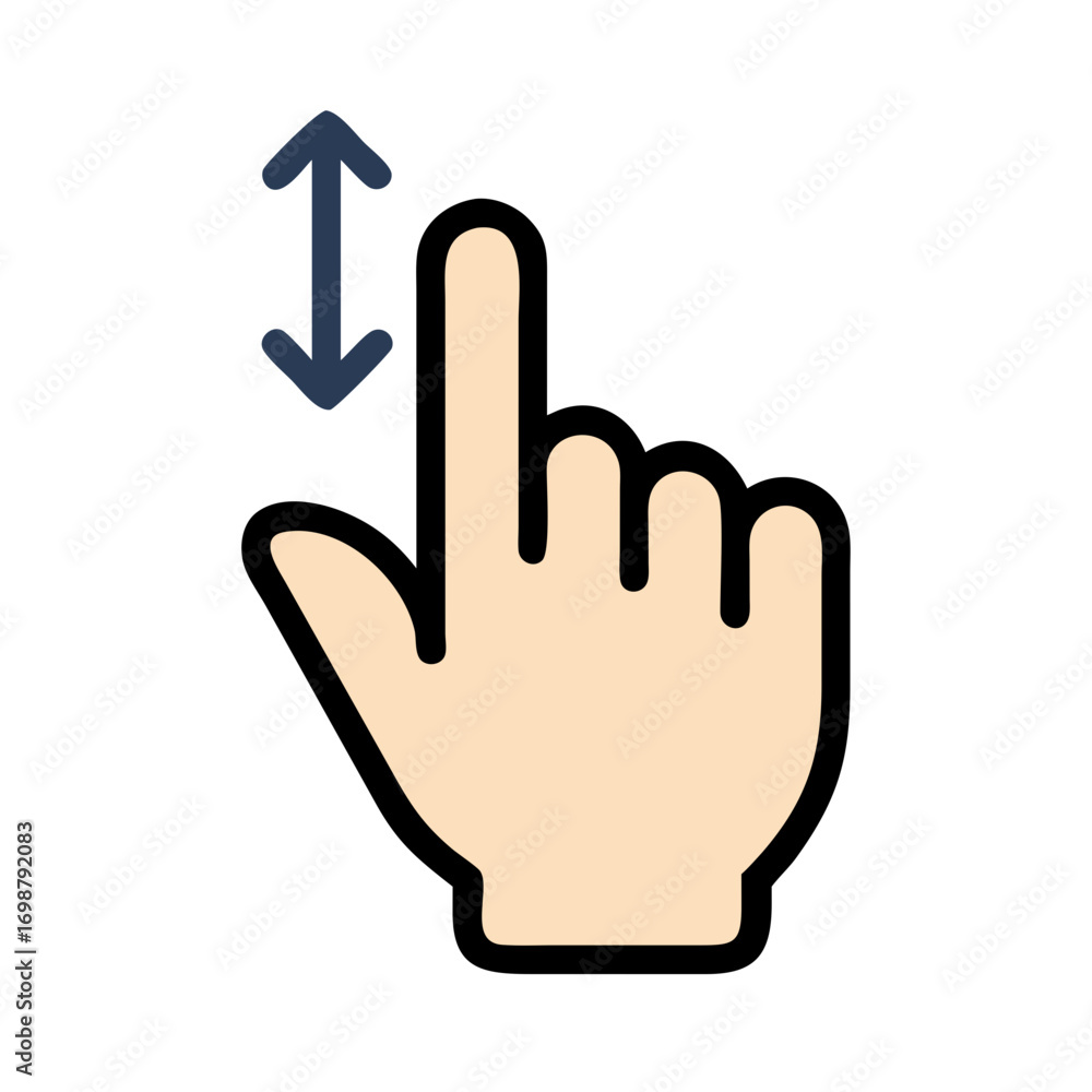 Poster illustration of a hand with index finger extended and a blue double arrow pointing up and down gestu