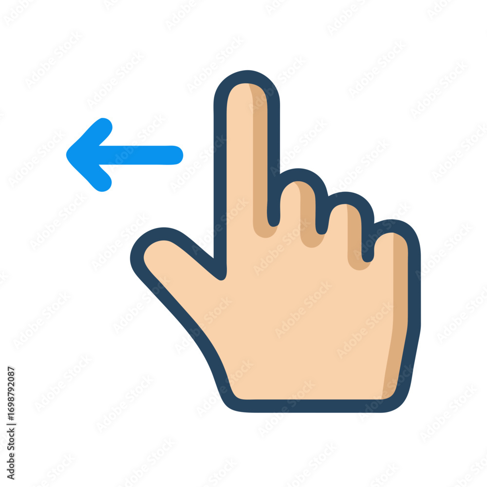 Poster illustration of a hand with index finger extended and a blue arrow pointing left indicating swipe ge