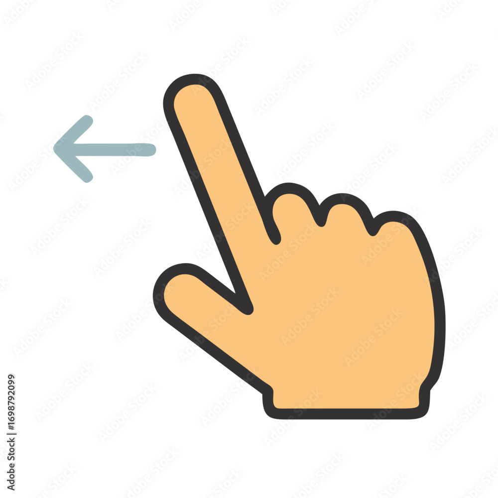 Poster illustration of a hand pointing with an arrow to the left indicating a swipe or selection action ico