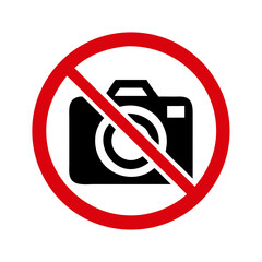 Illustration of a camera with a red circle and diagonal line indicating photography is prohibited here
