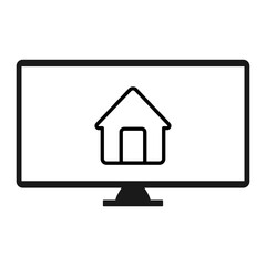 Modern television screen displays simple outline of a house icon transparent background