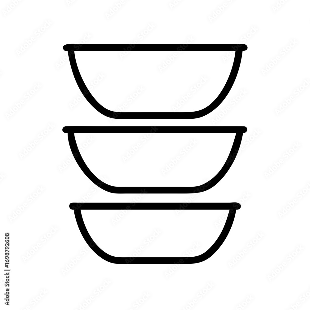 Poster three bowls stacked vertically in a simple line drawing with a minimalist and clean aesthetic design