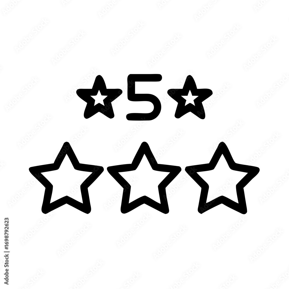 Aufkleber illustration of five stars arranged in two rows with the number five in the top row center