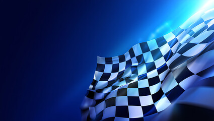 Racing victory checkered flag waving on blue background champion concept illustration