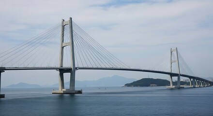 Fototapeta premium Impressive Cable Stayed Bridge Over Calm Ocean Waters.