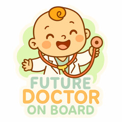 Rear Window Car Sticker- Future Doctor on Board Adorable Baby with Stethoscope Illustration