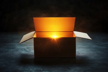 Light shines from an open box in a dark environment, creating a mysterious atmosphere and inviting curiosity about its contents