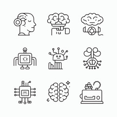 Artificial Intelligence and Robot Line Icons Set