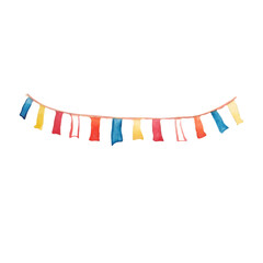 Obraz premium Watercolor illustration of a colorful flags. Hand-painted design inspired by Asian traditions, meditation and spiritual festivals.