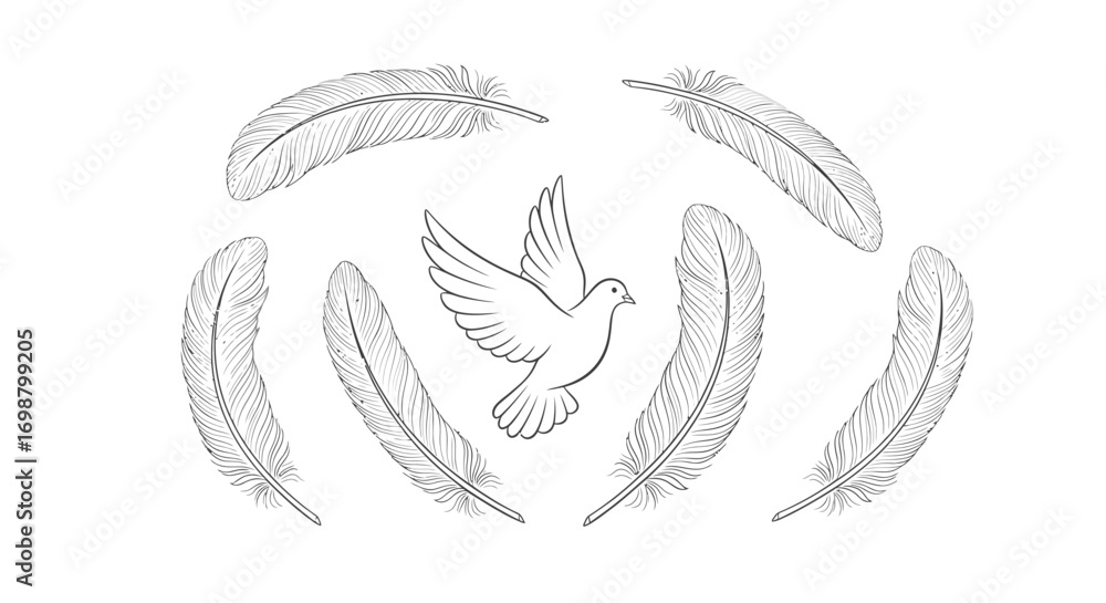 Aufkleber vector art of graceful dove surrounded by intricately detailed feathers, creating a serene and artis