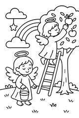 Beautiful Angel coloring pages for kids with Christmas
