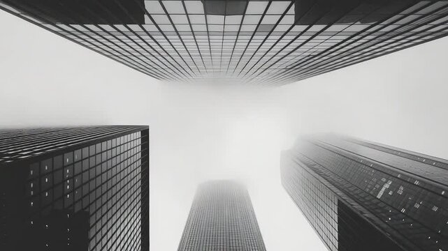 Foggy cityscape with tall skyscrapers, great for urban atmosphere and mystery - Powered by Adobe