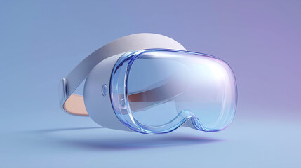 Blue VR headset with translucent glass stands on soft background for tech product photography or UX showcases.
