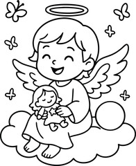 Beautiful Angel coloring pages for kids with Christmas