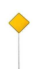 Empty yellow traffic road sign, closeup object. Isolated on transparent background