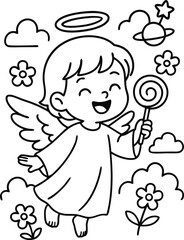 Beautiful Angel coloring pages for kids with Christmas