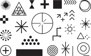 modern black geometric icons vector shapes set abstract symbols pattern pack circles triangles arrows lines grid design