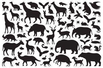 editable ai eps jpeg png vector silhouettes of woodland wildlife including bear deer wolf fox rabbit squirrel and beaver