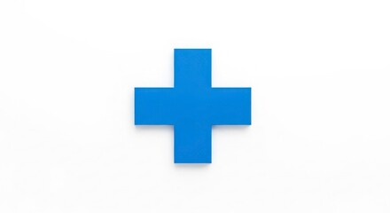Fototapeta premium Simple Blue Plus Symbol on a White Background with Shadow