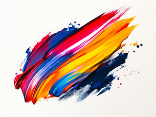 Abstract artwork featuring vibrant brush strokes in red, blue, yellow, and purple, blending together to create a dynamic visual experience filled with artistic energy and creativity