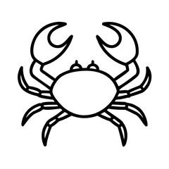 Black and white simple line drawing of a cartoon crab