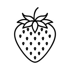 Outlined strawberry illustration displaying ripe fruit and seeds, simple yet elegant