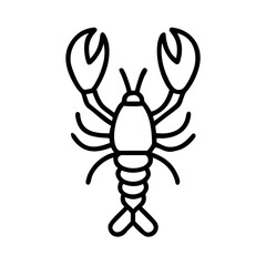 Black and white line drawing of a lobster with large claws