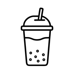Black and white outline of a bubble tea cup with straw