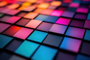 Colorful arrangement of square tiles showcasing vibrant hues and patterns in an artistic design during daylight