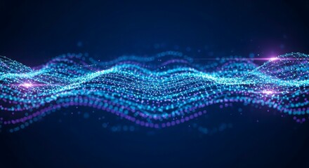 Abstract flowing waves of glowing particles on a dark background digital art illustration