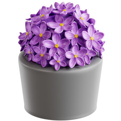Purple Lilac Flowers in a Gray Pot