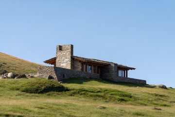 Obraz premium A striking modern house structure sits on a steep hillside