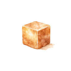 Realistic watercolor brown sugar cube isolated on black background