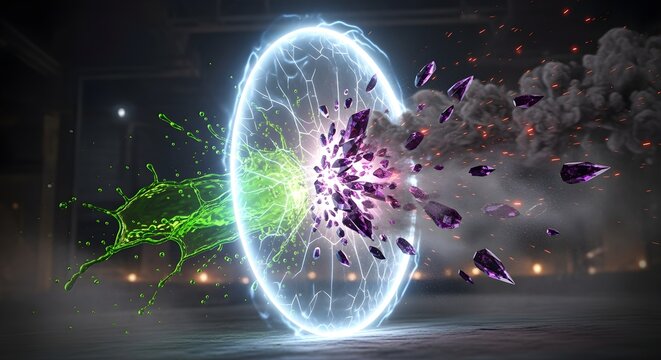 Digital art: glowing shield blocking harmful substances.