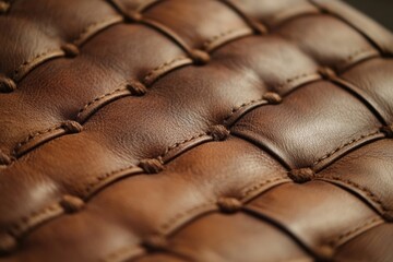 Close-up view of intricately woven leather texture showcasing craftsmanship and quality materials in a rich, warm brown tone
