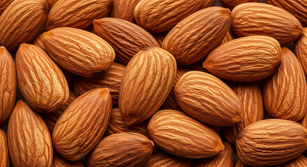 Fototapeta premium Close-up of brown almonds, showcasing texture and detail, representing natural healthy food, perfect for culinary or health-related concepts