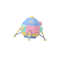 Cute pastel colored cartoon spaceship landing gear isolated on transparent background